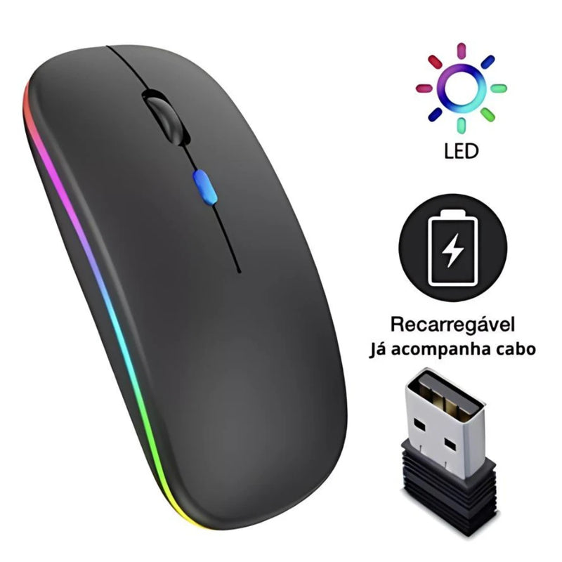 Mouse Sem Fio Recarregável Wireless Led Rgb 2.4 Ghz