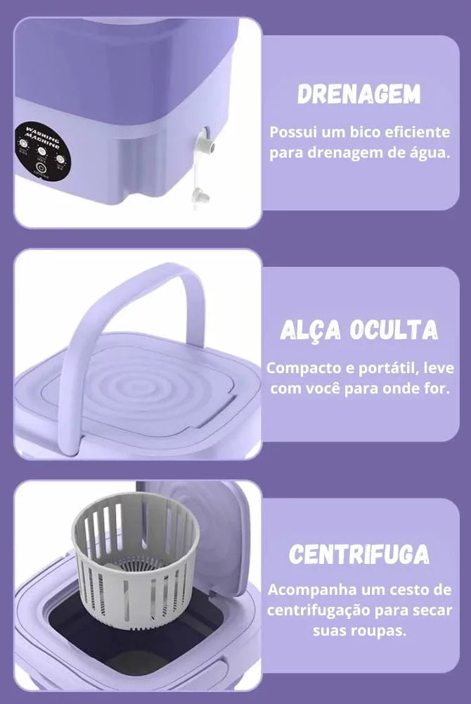 Mini Lava roupas portátil 8 Lt - Turbo Clean centrifuga Lavagem rápida pequenas peças